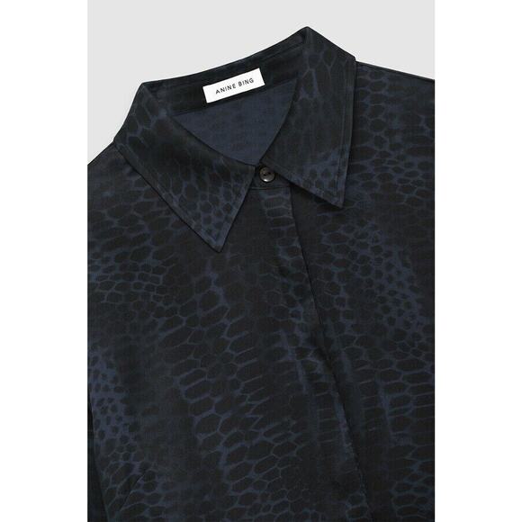 Anine Bing Tops - Anine Bing Neo Shirt in Python Print Blouse Black and Blue Silk Medium Women's